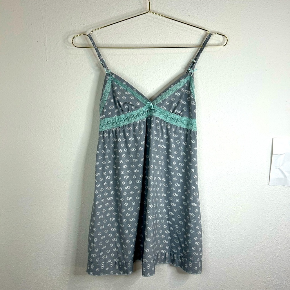 XOXO Gray Lace Trim Babydoll Nightie Sleep Dress Small Adjustable Straps Cute